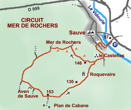 carte circuit de randonnées Mer de Rochers